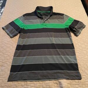 Nike Men's Polo Shirt - Green and Gray Stripes
